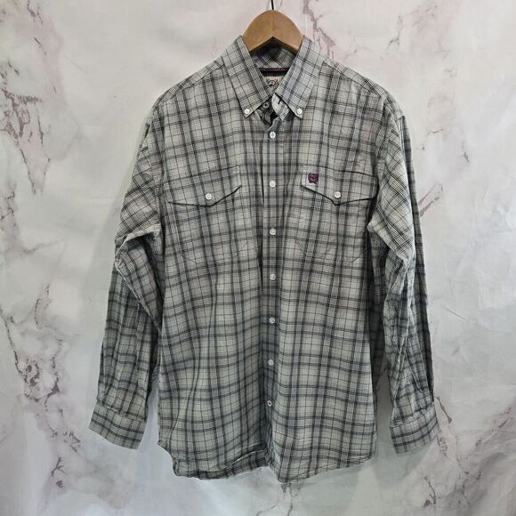 Cinch Shirt Mens Small Gray Button Down Plaid Long Sleeve Purple Black - Picture 1 of 12